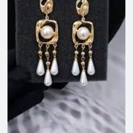 Statement long hoops with rain drop pearl hanging