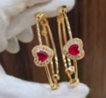 Heart with red stone free size bangles pair