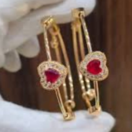 Heart with red stone free size bangles pair