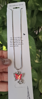 Red Silver Butterfly Chain Pendent - Image 2