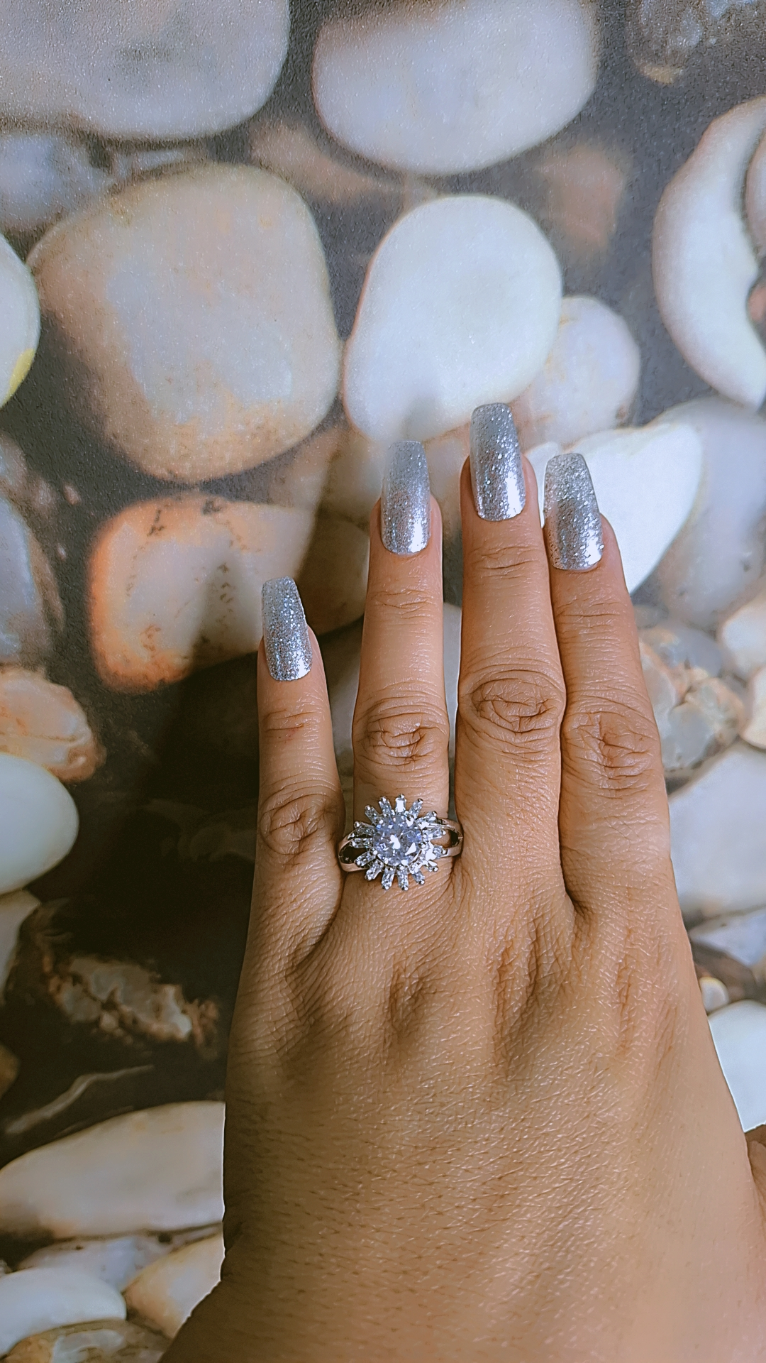 Snapchat-1572171970 Silver big diamond flower ring - Image 1