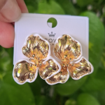 White and gold statement flower earring