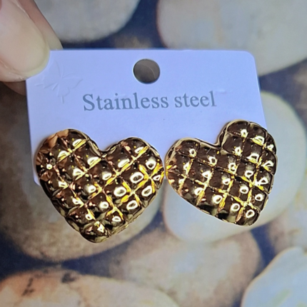 Golden Embossed Heart Earrings