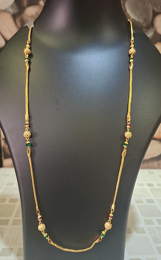 Snapchat-308454905 Golden colourful chain with diamond balls 24 inches - Image 1