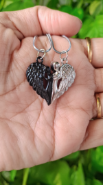 Silver and Black Angels heart chain pendent