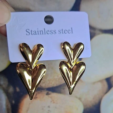Double Golden Heart Earrings
